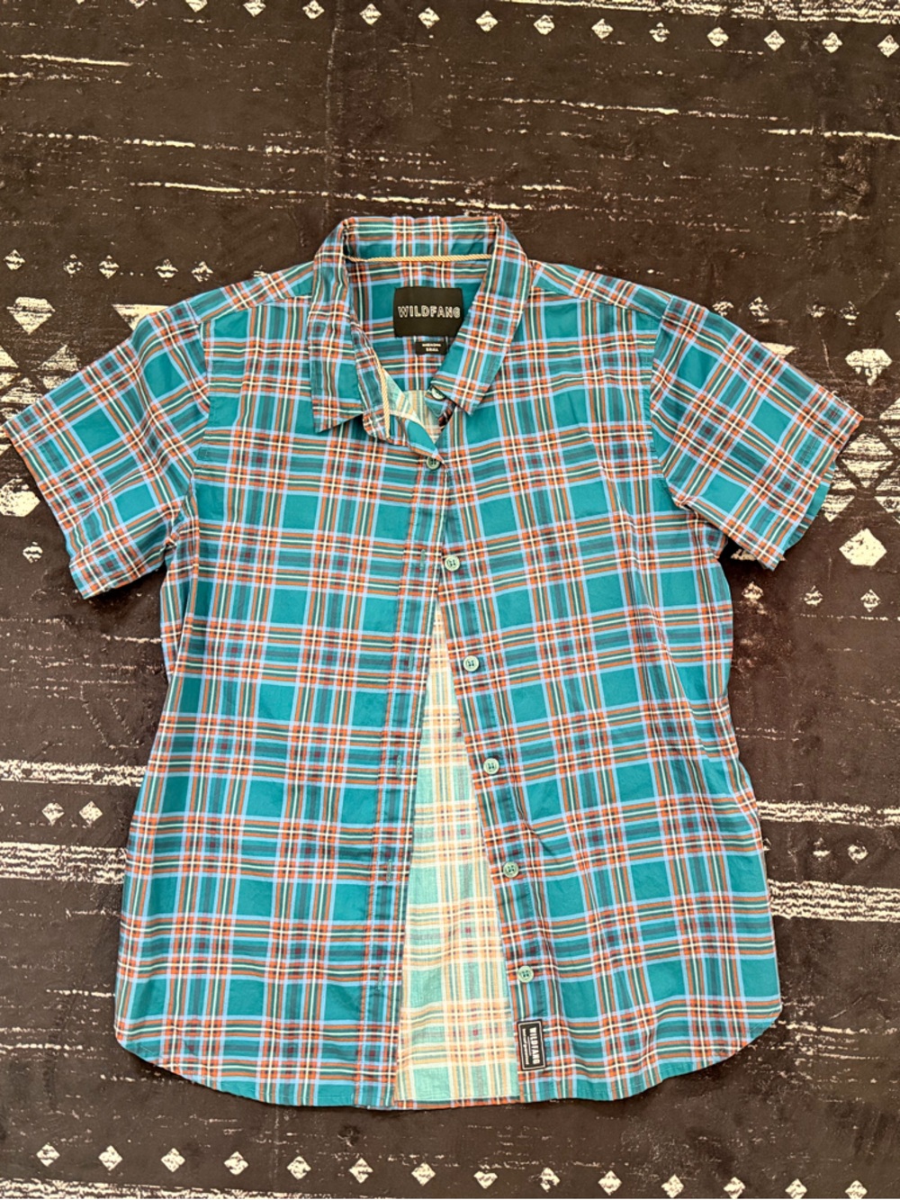 Wildfang Teal Plaid Short-Sleeve Button-Down Shirt